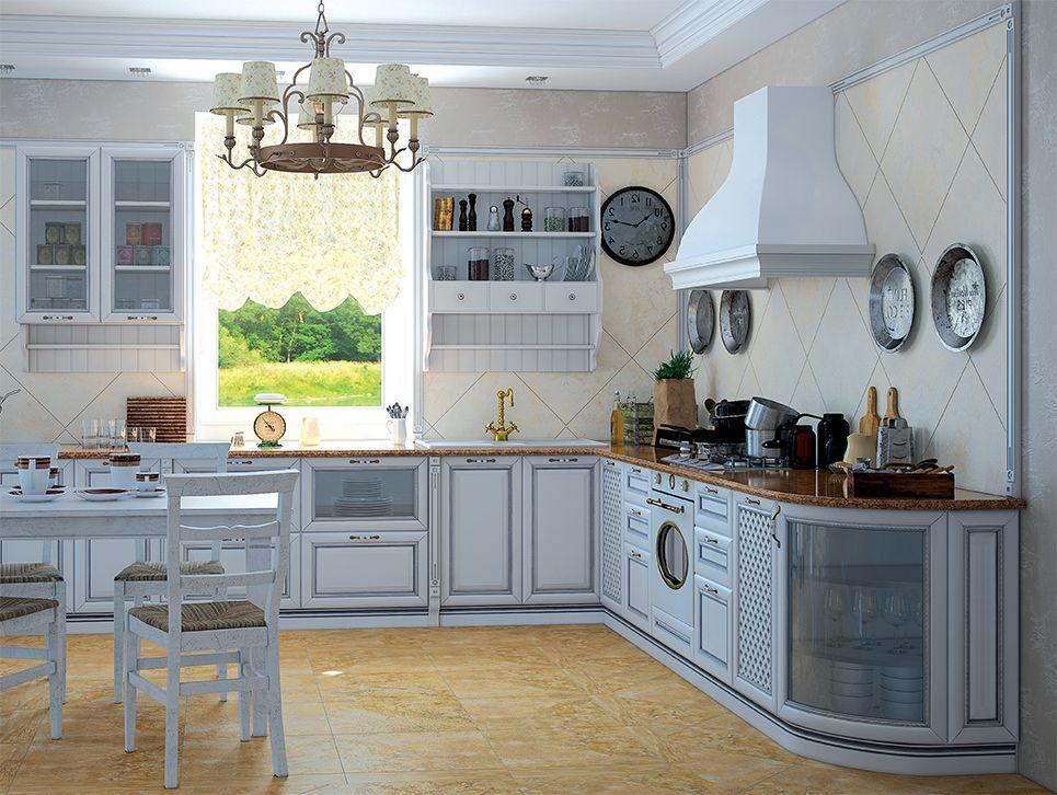 Кухня Ирида белоснежный с серебряной патиной