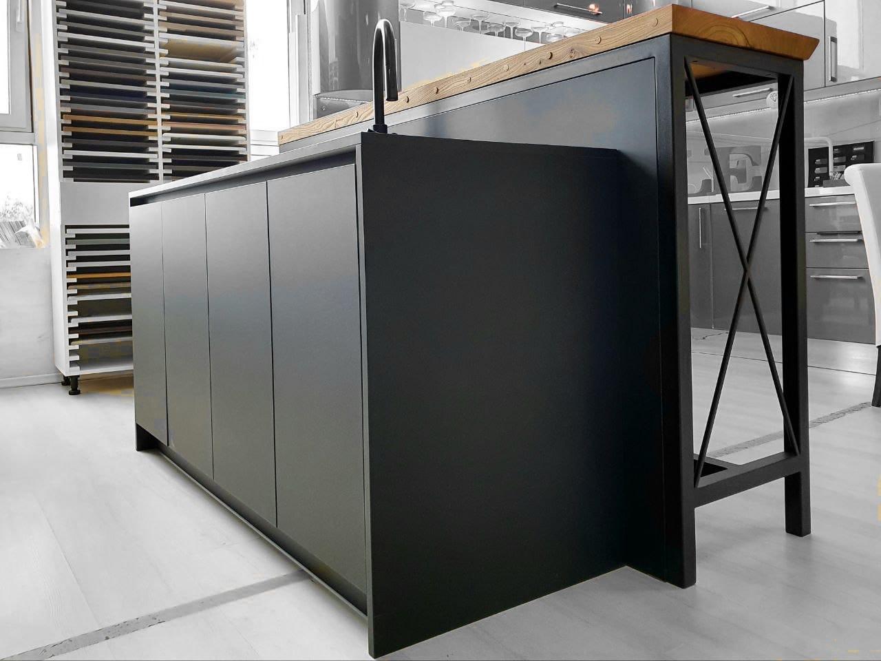 Кухня hpl fenix черный с островом